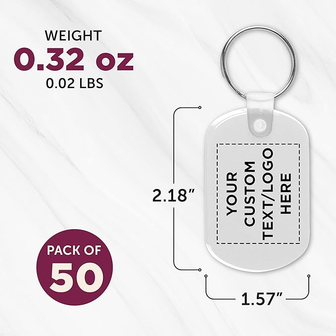 DISCOUNT PROMOS Tag Soft Plastic Keychains - 50 pack - Customizable Text, Logo - Small Key Tag Chain For Staying Organized - Rubber Key Ring Keychain – White