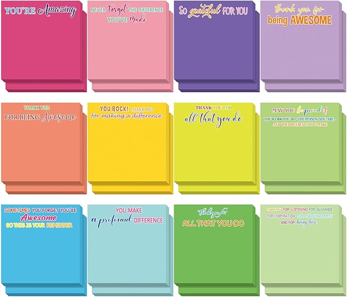 Yinder 24 Pcs Employee Appreciation Sticky Notes New Year Gift Bulk Motivation Sticky Note Pads Inspirational Gift for Teacher Nurse Staff Coworker Office Supply 3 x 3'' (Appreciation,Multicolor)