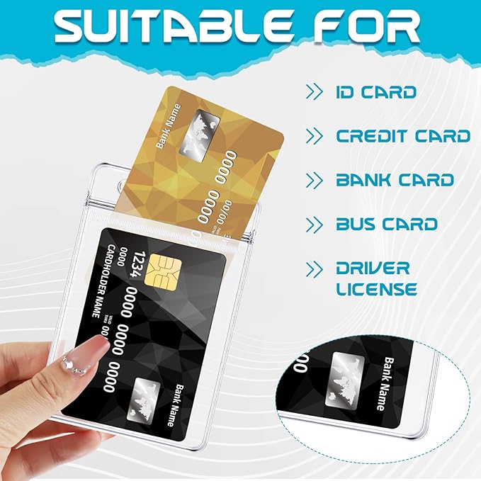 100 Pack Vertical ID Card Badge Holder Clear Plastic Sealable Waterproof Zip Name Tag for Work Office Nurse School