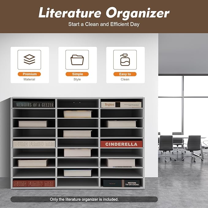 27 Slot Literature Organizer, Vertical Desktop File Sorter Mail Center with Thickened PVC Board, Vertical Paper Storage Cabinet for Classroom, Home & Office (27 Slots White)