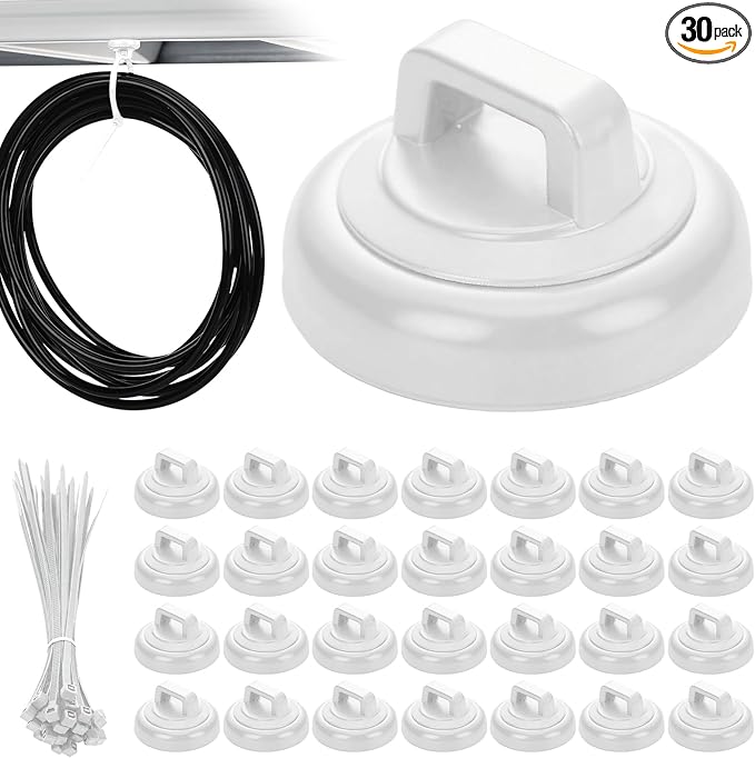 Leinuosen 30 Set Magnetic Zip Tie Mount and Nylon Cable Ties, 19 mm Multipurpose Wire Cable Holder Mount Wire Clips Management Electrical Organization Supplies (White)