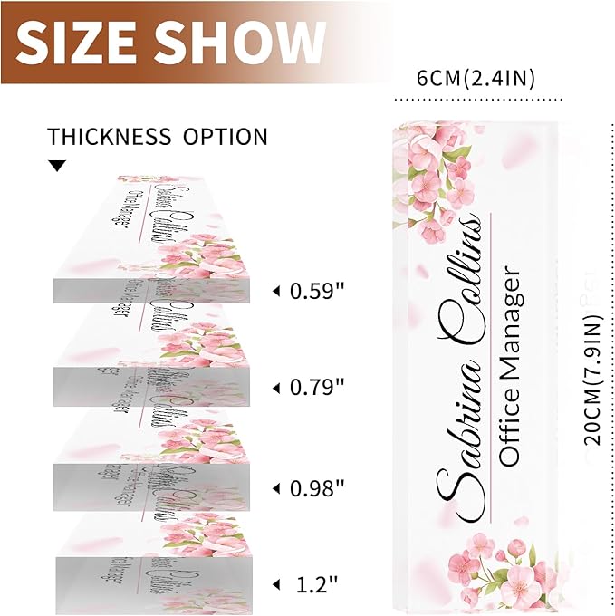 Name Plate for Desk, Desk Name Plate Personalized, Pink Office Decor for Women Men, Acrylic Desktop Accessories, Office Gifts for Boss Nurse Teacher Coworker, Employee Appreciation Gift (Flowers A)