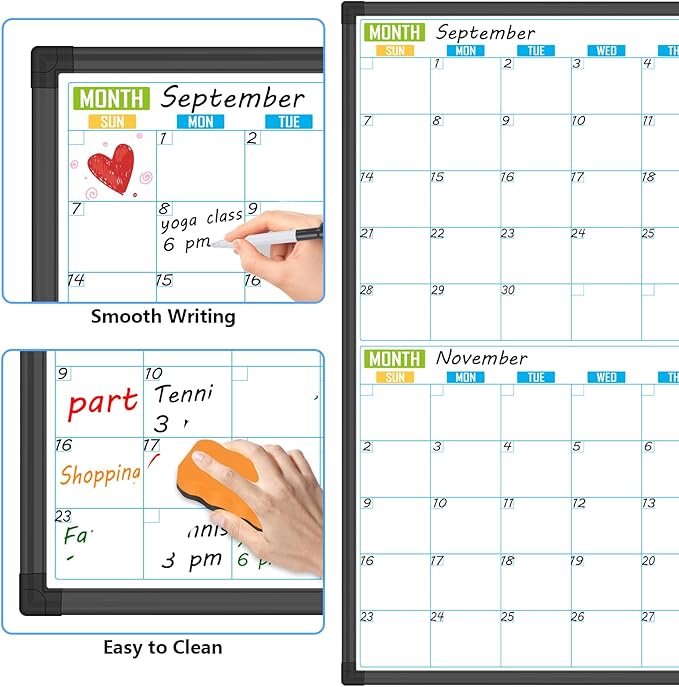 Lockways 36" x 24" Magnetic Dry Erase Calendar Whiteboard - 4-Month Framed Planner with Aluminum Frame,Wall Mountable Office/Home/School Organization Board for Messages, Presentations & Memos