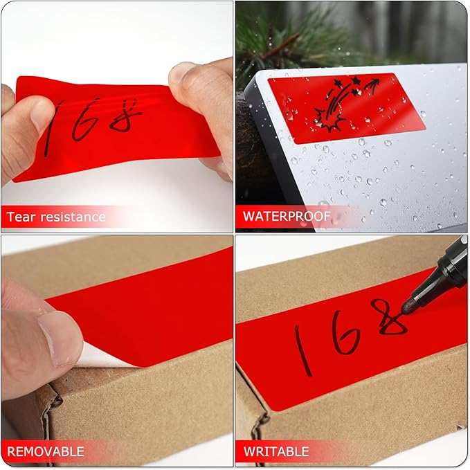 Meitaat Red Rectangle Stickers 4 x 2 Inch Color Coding Labels Vinyl Roll Self-Adhesive Waterproof Removable 500 PCS