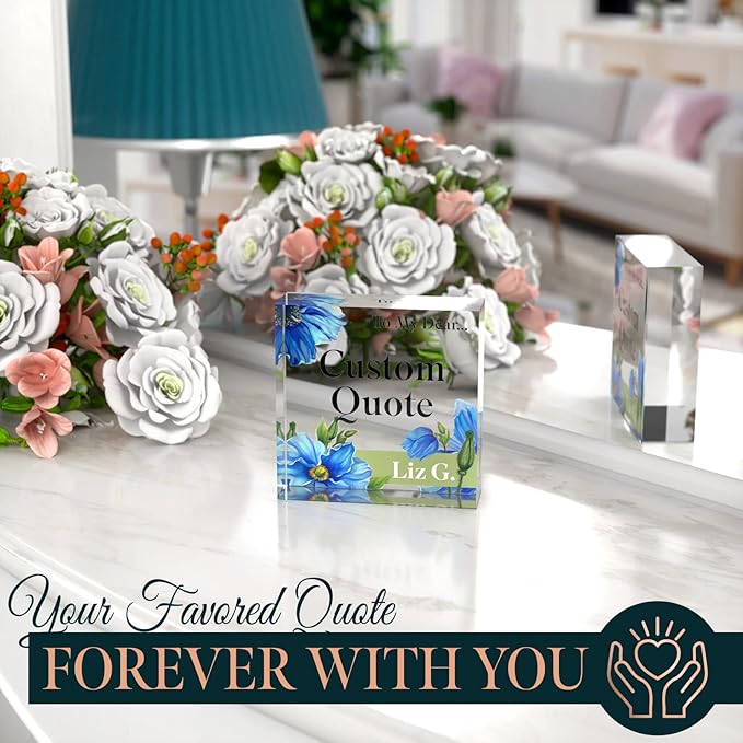 Custom Acrylic Sign Personalized, Custom Desk Name Plate, 18 Styles, (4"x4"), With Gift Box, USA Made by Acryluxe. (Meconopsis)