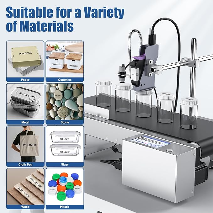 JS350 Automatic Inkjet Coding Machine with Mini Conveyor Belt | 2-12.7mm Industrial Online Inkjet Printer for Expiry Dates, Batch Numbers, Barcodes, QR Codes, Logos & Labels etc.