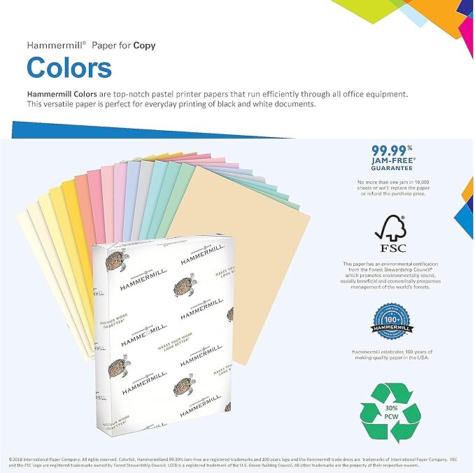 Hammermill Colored Paper, 20 lb Ivory Printer Paper, 11 x 17-1 Ream (500 Sheets) - Made in the USA, Pastel Paper, 102194R