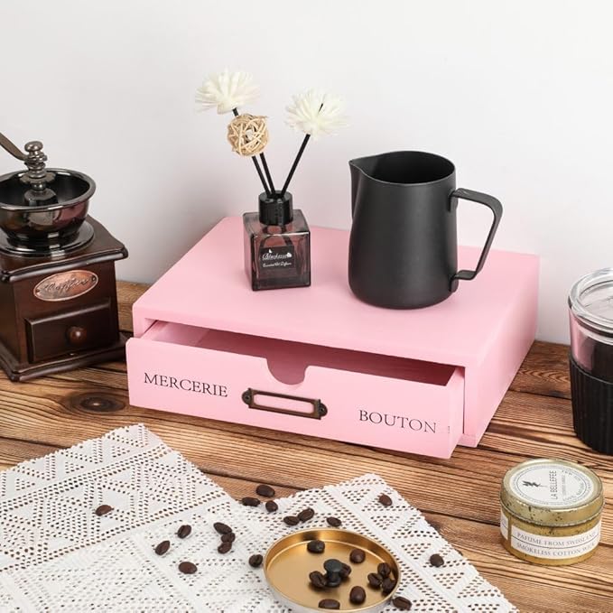 Wooden Storage Box Apothecary Drawers Vintage Wooden Drawers Wood Desktop Organizer with Drawer Countertop Drawer Library Card Catalog Cabinet Apothecary Cabinet（PINK）