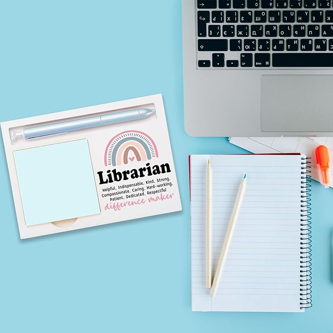 Librarian Office Supplies Sticky Note Holder Decor, Librarian Thank You Appreciation Gifts for Women Self-Stick Note Pad Holders W2B17