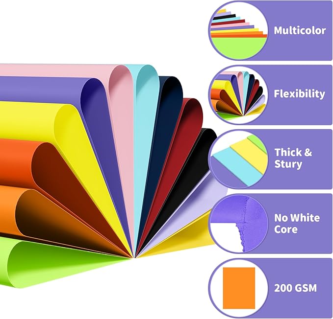 120 Sheets Colored Cardstock 8.5" X 11", 12 Assorted Colors Construction Paper 200 GSM Card Stock Printer Paper 8.5 x11 for Scrapbook, Cricut, Card Making, DIY Crafts, School Supplies,Party Decoration