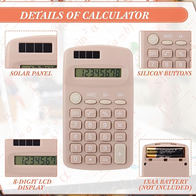 24 Pcs Operation Christmas Pocket Size Solar Calculators Bulk for Classroom Mini Basic Calculator Solar Battery Dual Power 8 Digit Display for Kids Student School Office Accounting Tool
