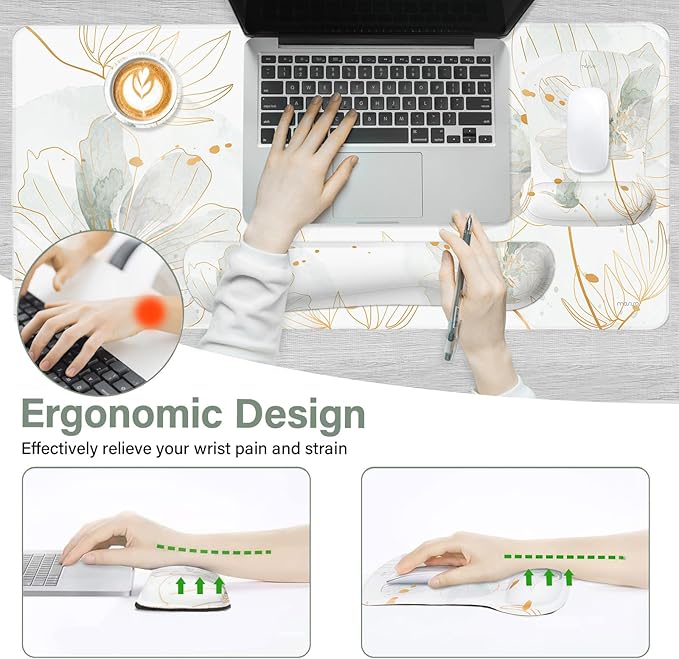 MOSISO Desk Mat Keyboard Mouse Pad Set, Large Gaming Mouse Pad&Keyboard Wrist Rest&Mousepad with Wrist Rest&Coaster, Ergonomic Non-Slip Home Office Mousepad with Memory Foam, Green