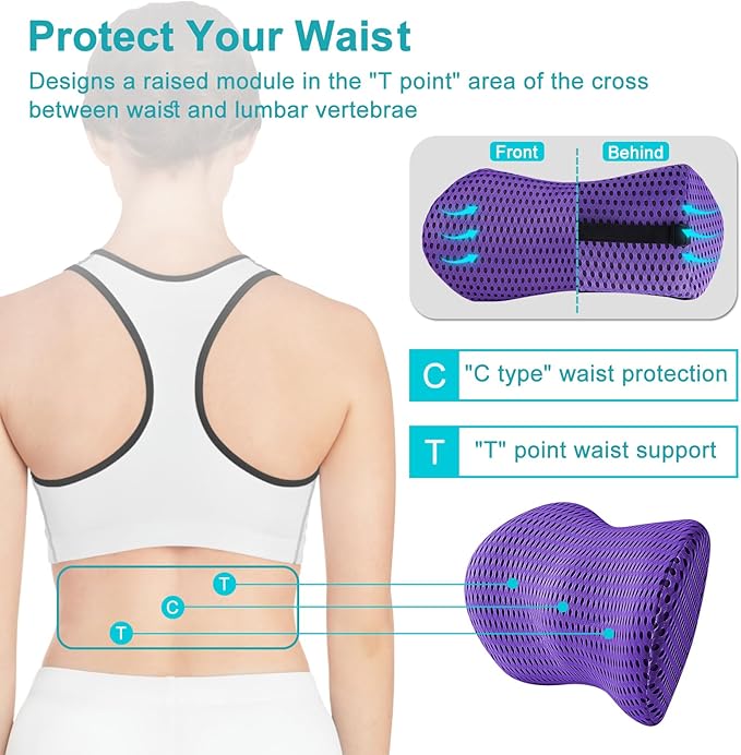 Lumbar Support Pillow,a backrest Pillow Used to Relieve Lower Back Pain,ergonomically Designed with Straps That can be Easily Secured to Office Chairs,Cars,beds,and Other Items.Purple