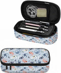 Chameleons Pencil Case Cute Cartoon Animal Leaves Blue White Pencil Bag Pouch Box Organizer for College Student Teen Adults