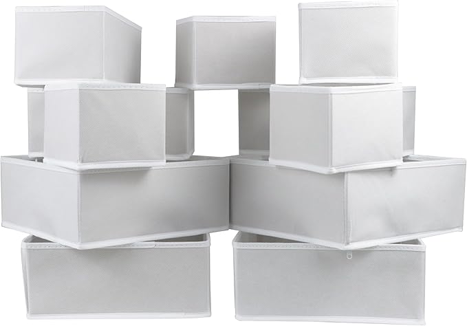 12 Pack Drawer Organizer Clothes, Foldable Fabric Dresser Organizer Closet Organizers and Storage Box for Underwear,Folded Clothes,Baby Clothing,Socks,Bra,Towels,Ties(12 Pack,White)
