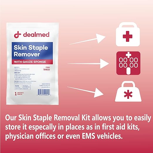 Dealmed Sterile Staple Removal Kit, Includes Staple Remover and Gauze Sponge, Staple Removal Tool Single-Use Kit, Ideal for Hospitals and Clinics (50 Kits)