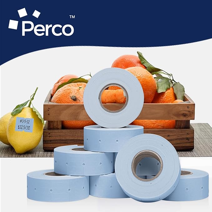Perco 2 Line Blue Labels - 32 Rolls, 4 Sleeves, 24,000 Blank Price and Date Gun Labels for Perco 2 Line Price and Date Guns - Made in USA
