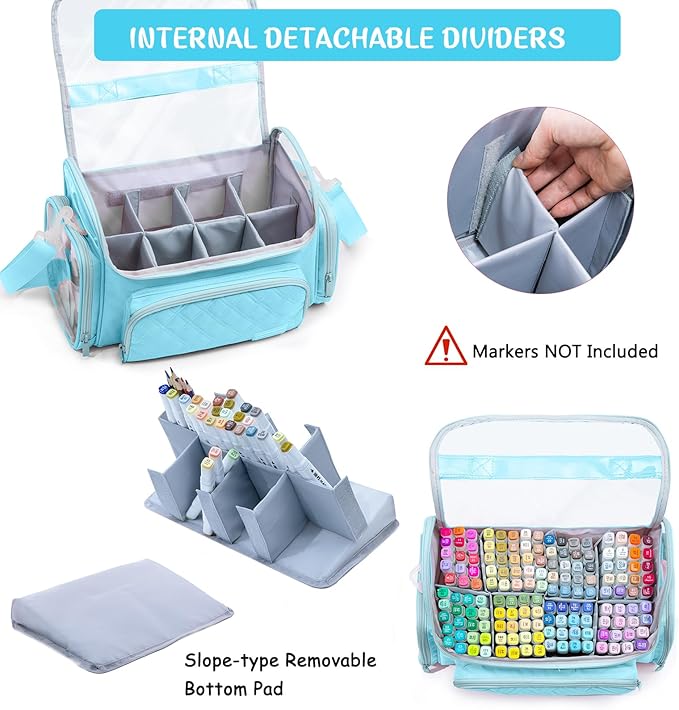 Large Marker Organizer Case Holds 200-300 Markers | Art Marker Storage Bag with Removable Dividers & Clear Top for Artists, Crafters & Travel - Pen, Pencil Alcohol Marker Holder - Art Supply