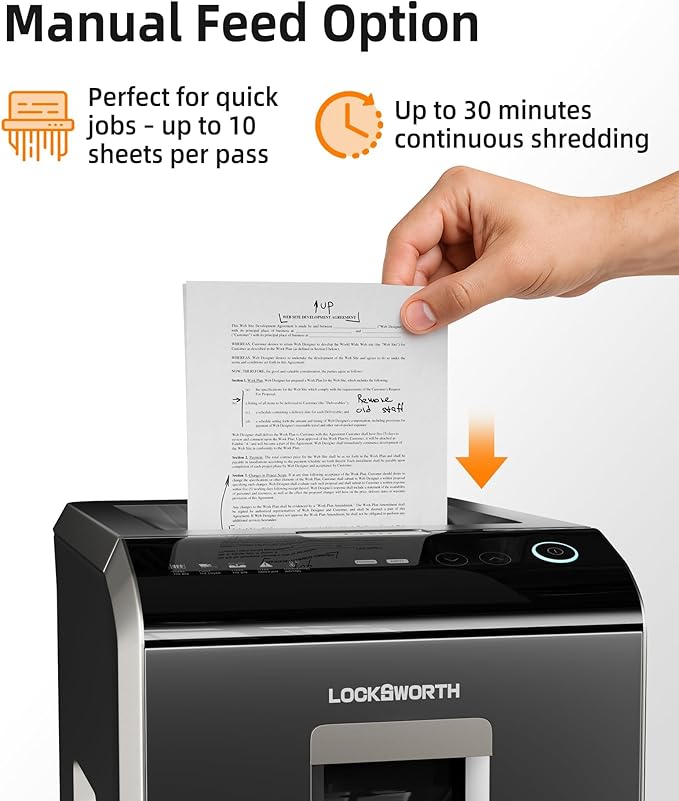 Heavy Duty Micro-Cut Paper Shredder: 200-Sheet Auto Feed/10-Sheet Manual Feed, P-5 High Security, 8.5 Gallon Bin with Casters for Home Office