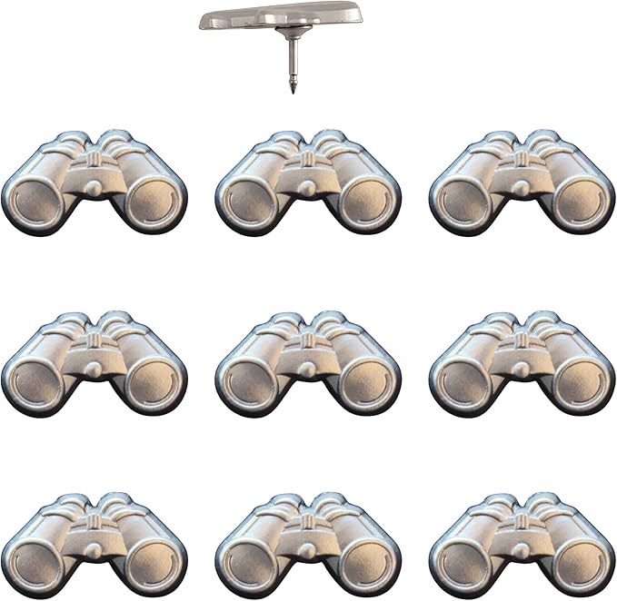 Binoculars Push Pins - Silver Bird Watching Map Pins for Cork Boards, Maps, or Lapel Use - Designed in USA - Set of 10