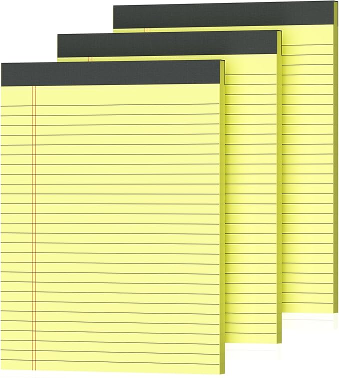 Gehanfai 3 Pack Yellow Legal Pads 8.5 x 11 Inch, Wide Ruled Notepads Lined Memo Note Pads, 8.5x11 Inch Micro Perforated Writing Pads 30 Sheets Per Pad for Work Study Daily Note Taking List