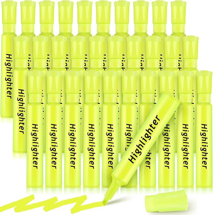 Qilery 30 Pack Highlighters Bulk, Tank Style Chisel Tip Highlighters Markers Pack Quick Drying for Adult Coloring, Home Office Supplies (Yellow)
