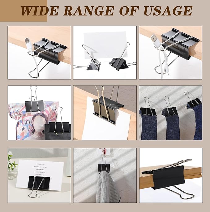 Jetec 50 Pcs 3 Inch Jumbo Binder Clips Extra Large Binder Clips Bulk Black Big Heavy Duty Metal Giant Large Paper Clamps for Office and Home Supplies Organization Kitchen Food Bags Drawing