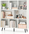 Tangkula 8-Cube Bookcase, Modern Storage Bookshelf with 5 Tapered Metal Legs & 2 Anti-Tip Kit, Freestanding Display Rack for Living Room, Study Room (8-Cube,White)