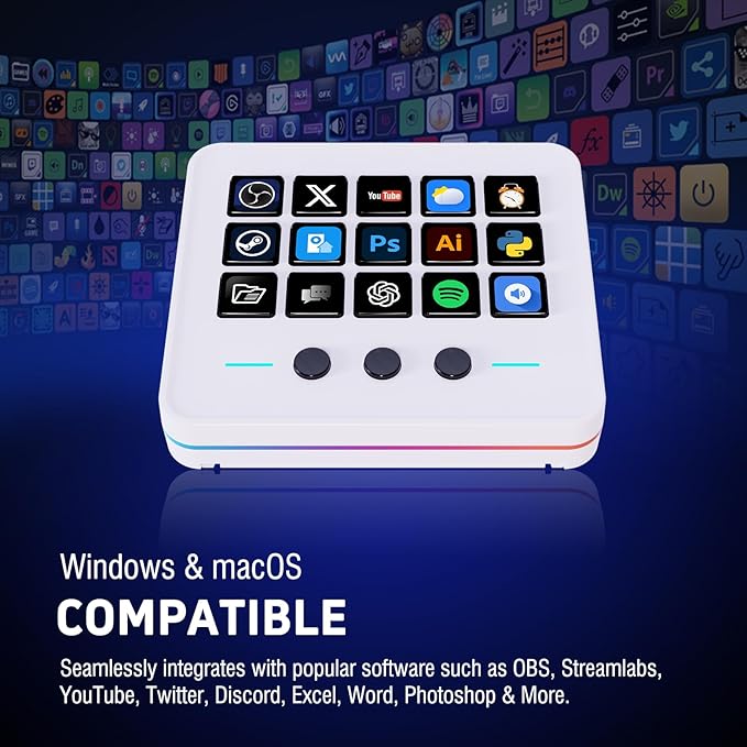 Macro Keypad, Stream Controller Deck Gaming Streaming Shortcut Keyboard, 18 Programmable Keys Customizable Visual AI Pad USB Soundboard for OBS, YouTube, Desk Office Setup, Laptop, PC, Mac