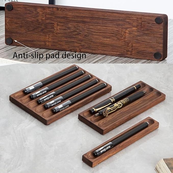 Pen holder Organizer of Office desks,Walnut Desk Pen Stand,Wave Pen TrayOffice Accessory,Teacher Gifts,Suitable for School,Home,Office Desktop Art Accessories (Walnut-3 Grid)