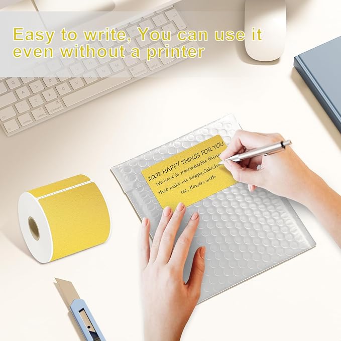 YOULAISHI 3 X 5 Inch Printable Waterproof Rectangle Color Coding Labels, 300 Per Roll Adhesive Color Coding Stickers for Bar-Codes, Address, Small Business Labeling, Gold