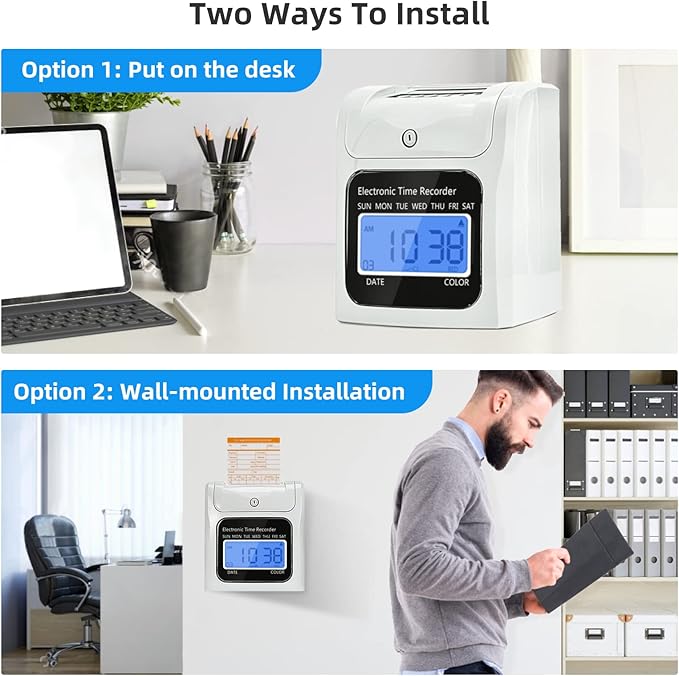 TooCust Time Clock Bundle with 400 Time Cards, 4 Ink Ribbons, 2 Ten-Slot Time Card Racks, & 2 Security Keys, Auto-Align Time Clocks for Employees Small Business