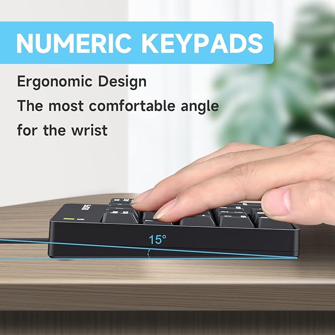 MOFII Wired Number Pad Numeric Keypad Silent 19 Keys USB Numpad, Portable Financial Accounting Keyboard 10 Key for Laptop/Computer/PC/Notebook/Surface Pro - Black