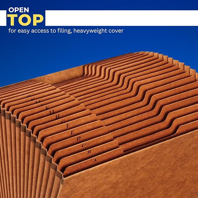 1InTheOffice Expanding File Folder Organizer, Accordion Folder with Flap, A-Z File Organizer Legal Size, Brown