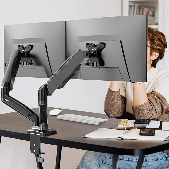 WALI Dual Monitor Stand for 17-32 inch Screens, Dual Monitor Arms for 2 Monitors Holds up to 19.8 lbs, Adjustable Gas Spring Dual Monitors Mount, VESA 75x75/100x100mm (GSMP002), Black