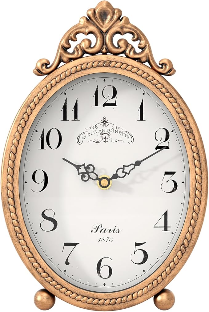 Abdurey Vintage Table Clock on Stand, Desk and Shelf Decorative Clock, French Rustic Style Antique Gold Mantel Clocks for Living Room,Farmhouse,Bedroom,Bedside,Gift Clocks