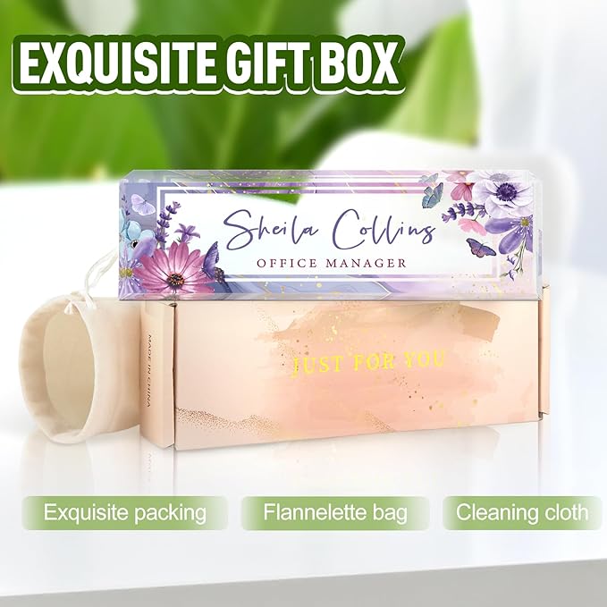 Custom Name Plate for Desk, Employee Appreciation Gifts, Acrylic Desk Name Plate Personalized, Office Desktop Accessories, Office Decor Gifts for Coworkers Boss Teacher (Purple Flower)