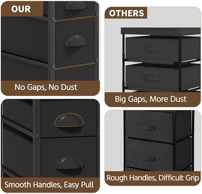 LASZOLA 4 Drawer Narrow Dresser Slim Cabinet Skinny Storage Tower Chest, Ideal for Small Spaces Bathroom Bedroom, Between Washer and Dryer, Lightweight Mobile on Wheels, Sturdy Fabric Drawers, Black