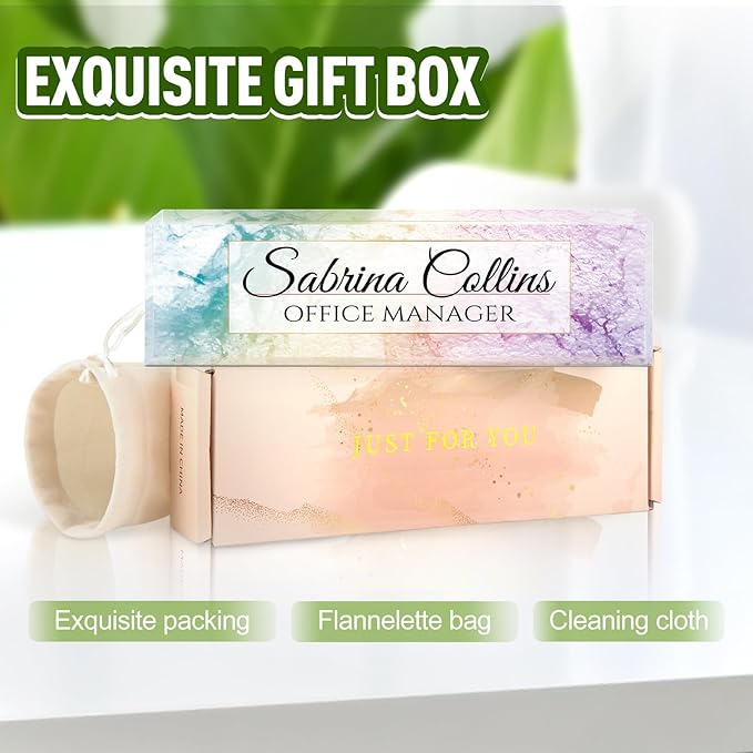 Name Plate for Desk, Desk Name Plate Personalized, Office Decor for Women Men, Acrylic Desktop Accessories, Office Appreciation Gifts for Boss Social Workers Nurse Teacher Employee (Colorful Marble)