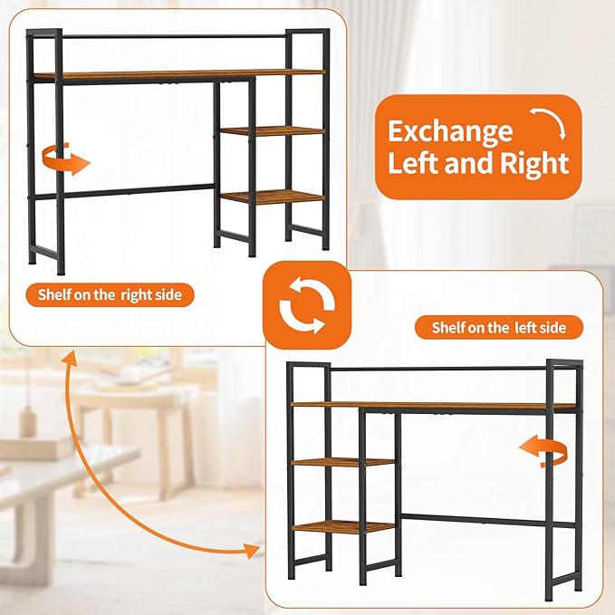 Snughome Desk Shelf, 38.6" Desktop Organizer Shelf, Desk Hutch for Computer Monitor, 4 Tier Desk Display Rack, Wood Desktop Bookshelf Storage Rack for Home Office Dorm, Rustic Brown