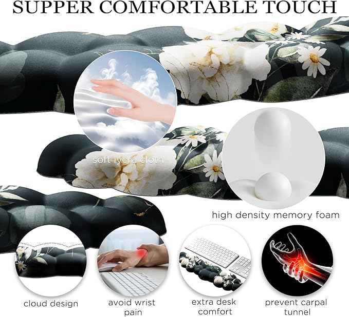 JIKIOU Cloud Wrist Rest Keyboard, Cloud Keyboard Wrist Pad Set with Comfortable Cloth, Cute Arm Rest for Palm Support, PC/Gaming Desk Accessories/Office Setup/Computer Hand Cushion Peony