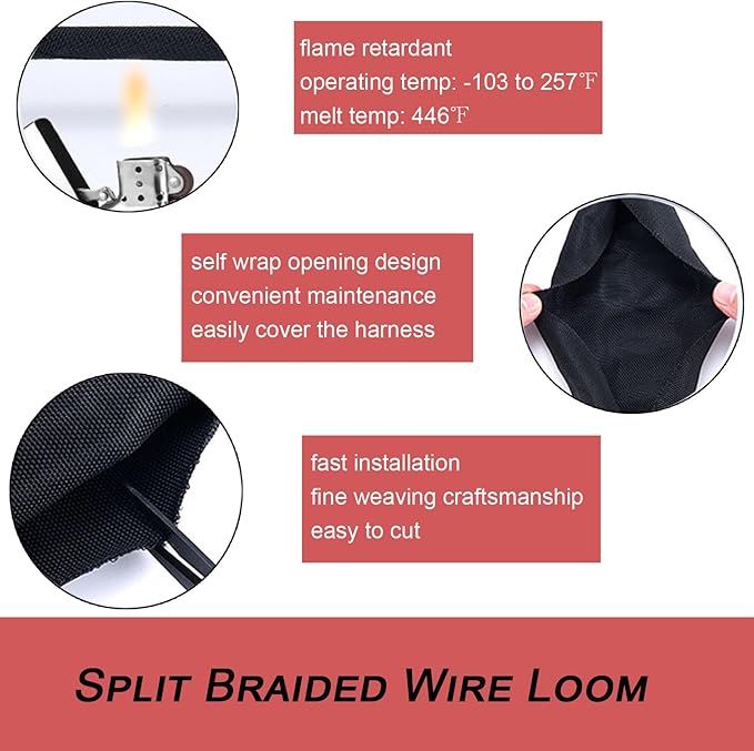 Braided Split Wire Loom Black Wire Cover Protective Harness Tubing Cable Management Self Wrap Cord Sleeve Mesh Woven 1/2"-9ft