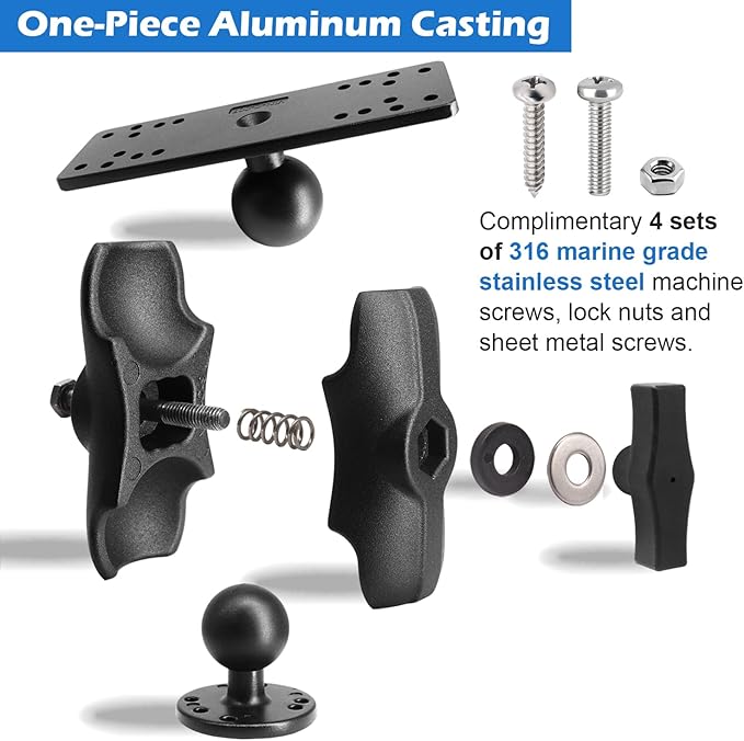 1.5" Ball Short Arm Fish Finder Mount, Marine Electronic Mount, Universal Mounting Plate with 1.5 inches / 38mm / C Size Ball Adapters, Compatible with Garmin, Lowrance, Humminbird and More