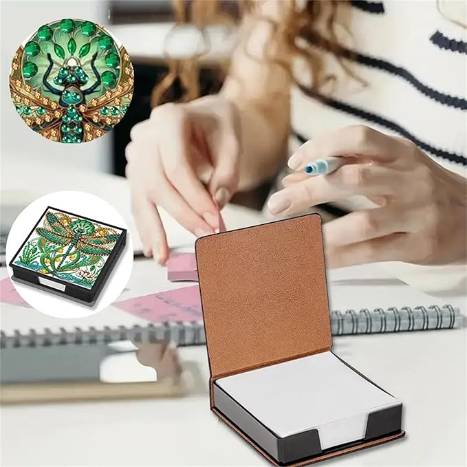 Dragonfly Diamond Painting Kit Note Box,Memo Paper Storage Box Diamond Art,Sticky Note Holder Diamond Art,Diamond Painting Memo Pad For Office Desk. (Dragonfly)