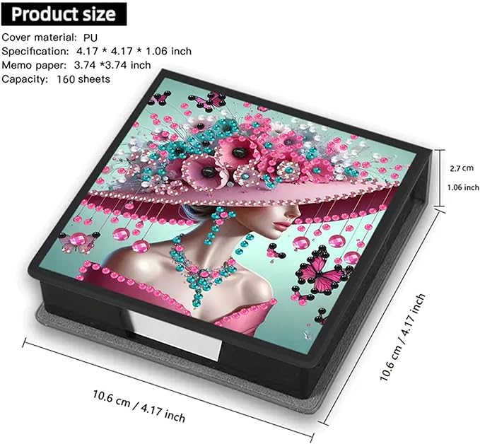 Woman Diamond Painting Kit Note Box,Hat Memo Paper Storage Box Diamond Art,Sticky Note Holder Diamond Art,Diamond Painting Memo Pad For Office Desk. (Woman)