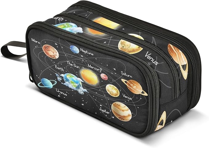 Solar System Space Planets Pencil Case Box Boys Girls Large Pencil Pouch with Zipper Compartments Big Capacity Stationery Pen Bag Organizer for Kids Teens Adults School