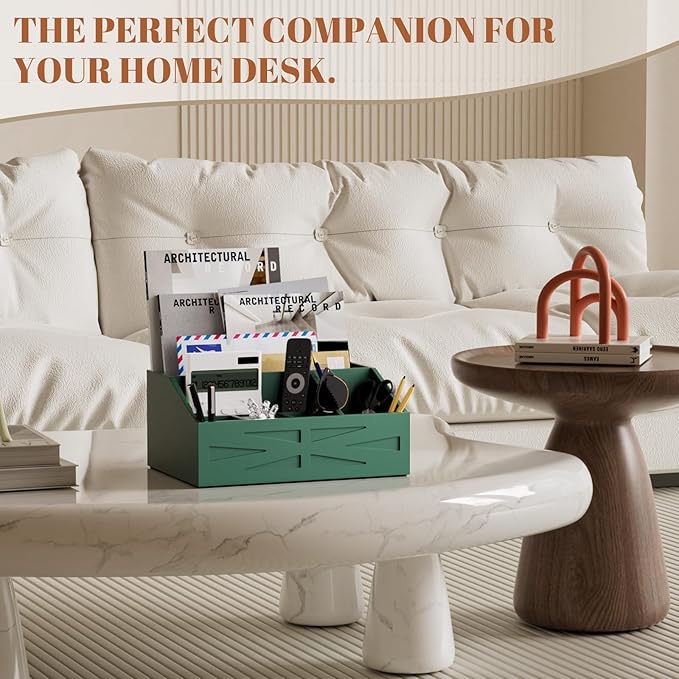 Wood Mail Organizer Countertop,Farmhouse Desk and Kitchen Countertop Storage, Letter Sorter, Desk Mail and Bill Organizer, Desktop File and Paper Holder (Green)