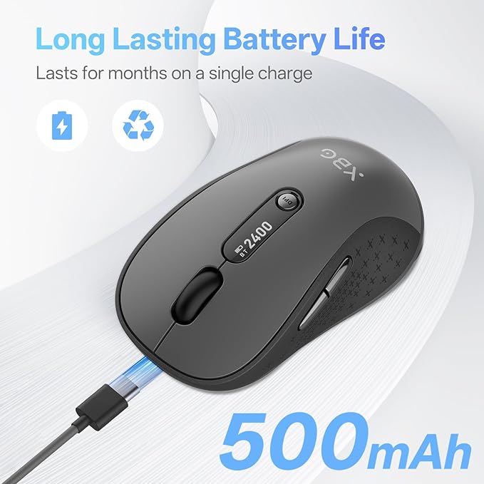 XBG B15pro Wireless Bluetooth Mouse, Bluetooth 5.0/4.0 & 2.4G Tri-Mode, Type-C Rechargeable with LED Screen Display, Ergonomic Silent Click for Laptop/PC/Tablet, Multi-Device & Office Use