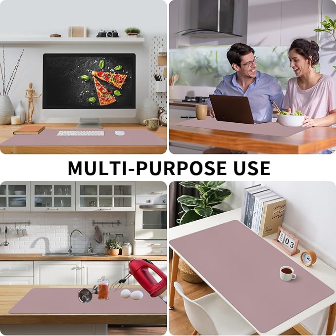 Bloss Pink Desk Mat, Large Mouse Pad, Non-Slip Desk Protector Mat, Leather Desk Blotter, Waterproof Desk Pad for Make Up Desk/31.5×15.7 Inch