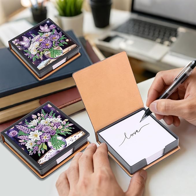 2 pcs Vase Diamond Painting Kit Note Box,Memo Paper Storage Box Diamond Art,Sticky Note Holder Diamond Art,Diamond Painting Memo Pad For Office Desk. (Vase)